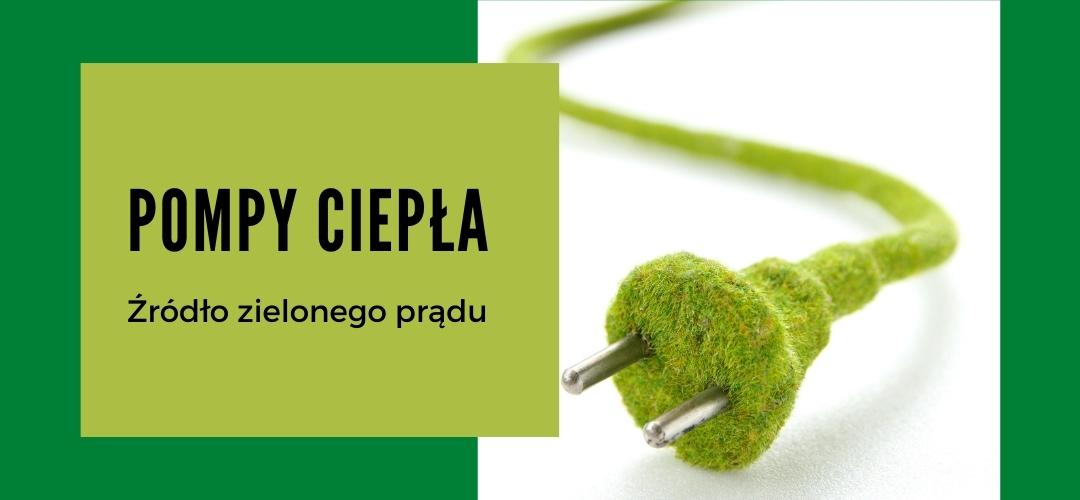 pompy ciepła jako źródło zielonego prądu, wtyczka pokryta zielonym mchem